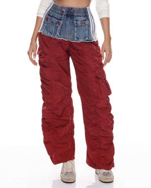 Burgundy half denim pants