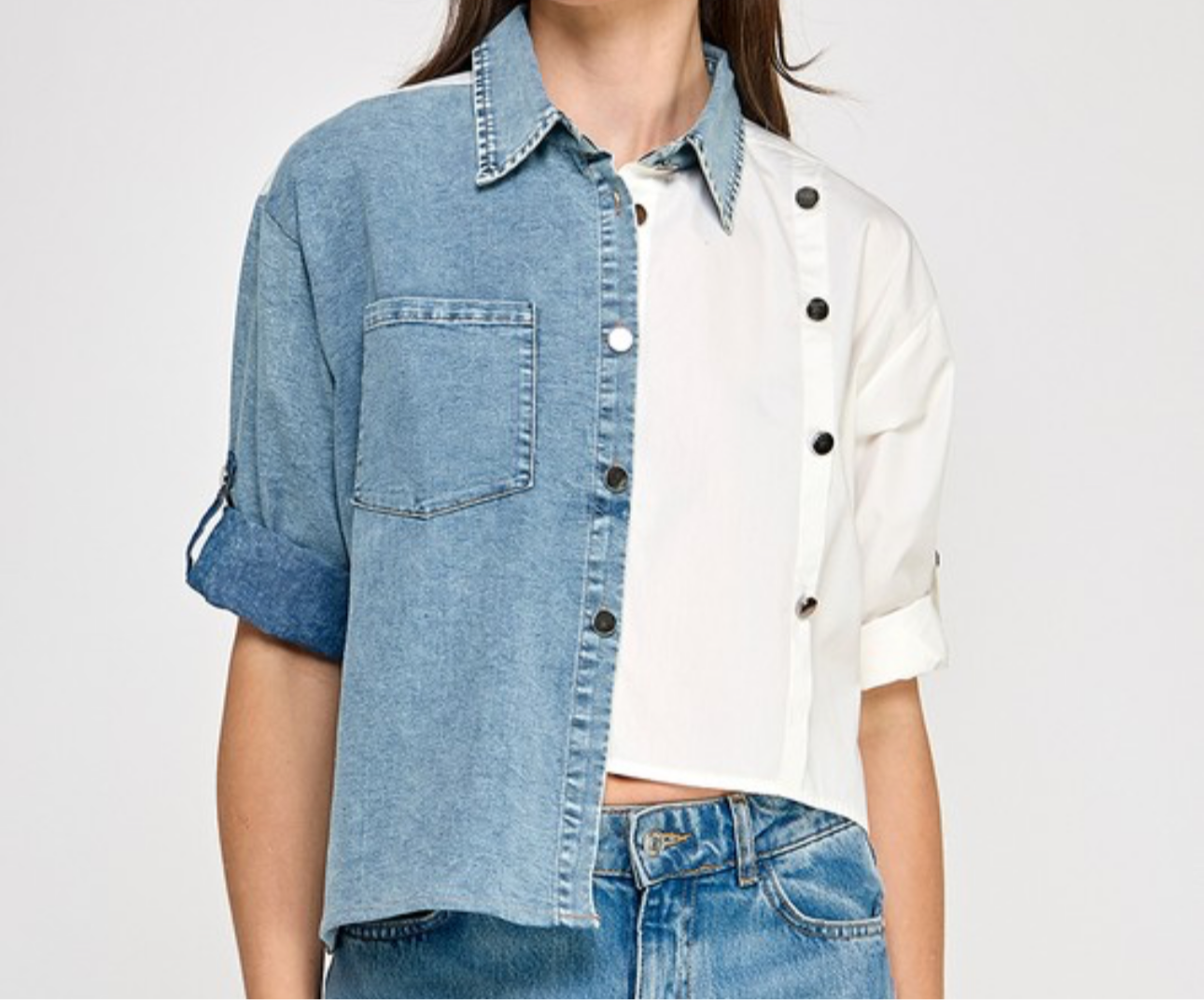 Denim half White shirt